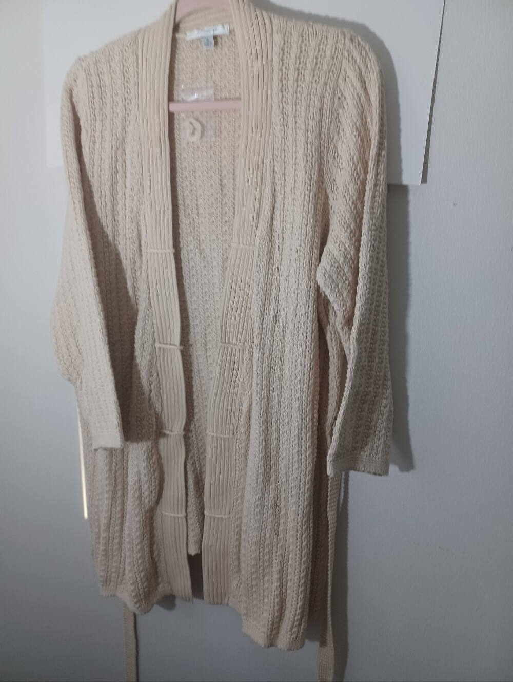 Liz Claiborne 100% Cotton Tye Belt Cardigan New Size XL Navy Blue/Beige